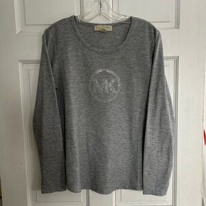 Michael Kors Woman’s Heather Gray Rhinestone Embellished Logo Top. Large